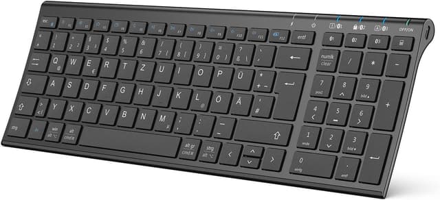 Detalle de iClever BK10 Bluetooth Tastatur mit 3 Geräten, wiederaufladbar und deutschem QWERTZ