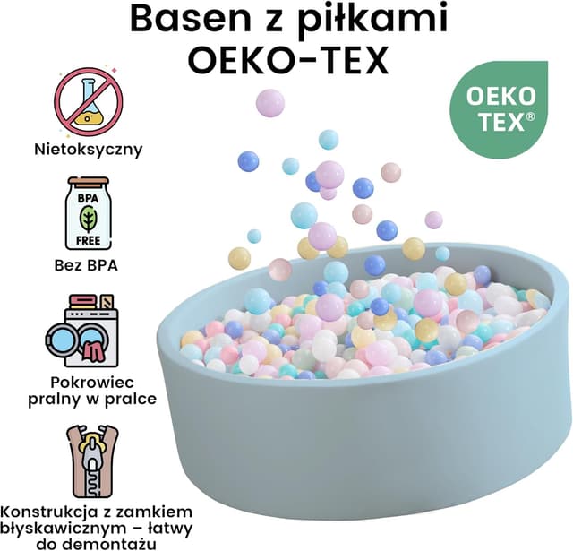 Detalle de Zedachica Bällebad für Babys aus Schaumstoff (90 x 30 cm), hellblau – für drinnen & draußen, ohne Bälle