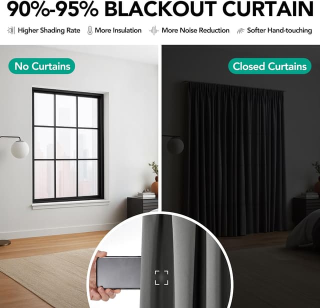 Detalle 1 de Deconovo Thermogardinen mit Kräuselband „Blickdicht“ – Verdunkelung für Wohnzimmer, 175 x 300 cm, Hellgrau