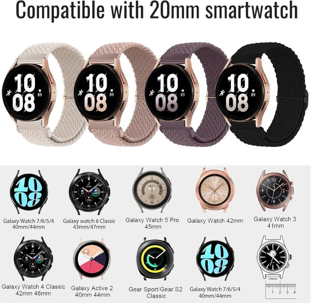 Detalle 2 de Cinturino in nylon intrecciato 20 mm chinbersky per Samsung Galaxy Watch 4/5/6/7 (compatibile anche Watch3, Active2 e Classic)