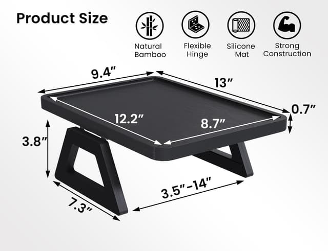 Detalle de Danfoxer 2-Pack Couch Arm Tray (Bamboo, Clip-On) for Drinks, Snacks, Phone & Remote