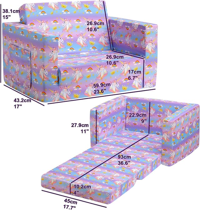 Detalle de BEJOY Kindersofa 2-in-1 Schlafsofa 2-in-1