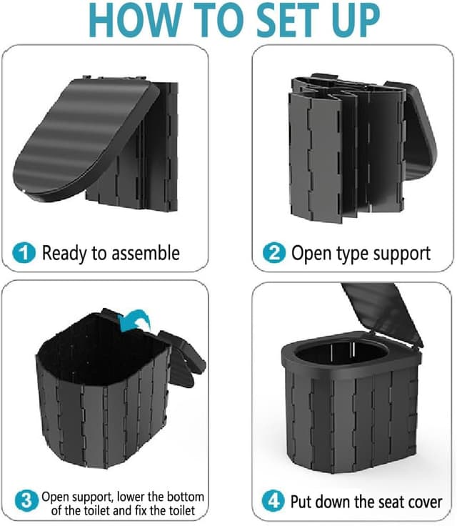 Detalle de HoneTeek Camping Toilet with Lid for Adults – Foldable Portable Travel Potty with U-Shape Design