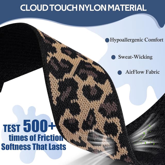 Detalle de Ynitec Leopard Print Stretch Nylon Strap for Apple Watch (40/38/41/42mm) — elastic loop band for wrist, arm or ankle