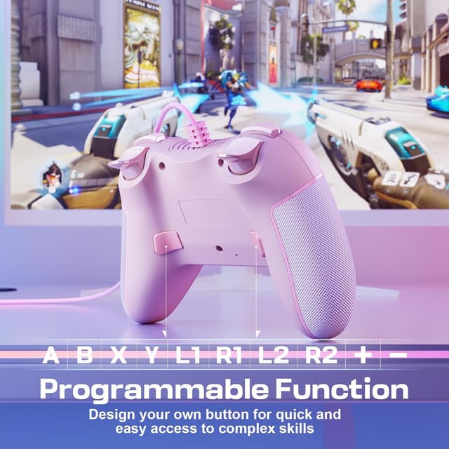 Detalle de RivalPlay Wired PC Controller with Paddles, 3-Level Vibration & Mappable Buttons (Pink)