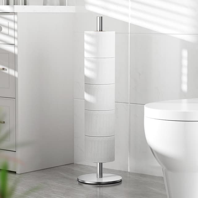 Thumbnail 6 de Free-Standing Stainless Steel Toilet Roll Holder (Silver) – Storage Stand for 5–6 Rolls, Brushed Nickel Finish
