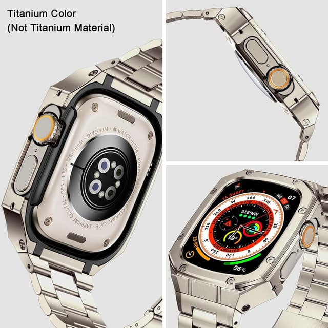 Detalle 2 de BAITEYOU Stainless Steel Watch Band with Protective Case for Apple Watch Ultra 3/2/1 (49mm) in Titanium Color