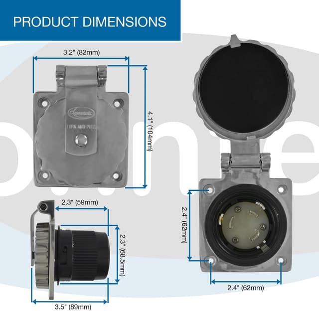 Detalle de Conntek 30 Amp 125 Volt RV Marine Power Inlet (Stainless Steel)