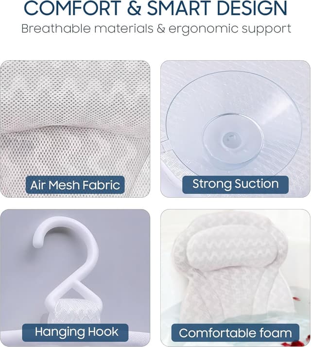 Detalle 2 de ADOV Luxury Bath Pillow 6 Suction Cups