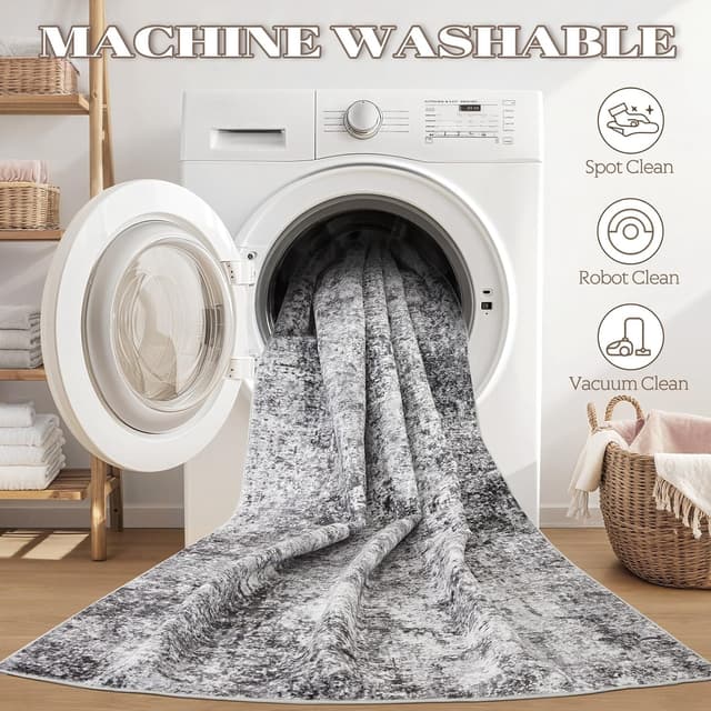 Detalle de DMOYEST 10x12 Washable Low Pile Area Rug for Living Room, Bedroom, Dining Room & Office (Grey)