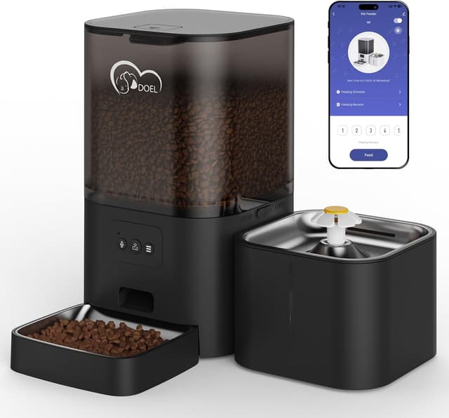 Detalle de DOEL 2-in-1 Automatik-Futter- und Wasserspender mit App-Steuerung, 6-Liter Trockenfutter + 2,5-Liter Wasser