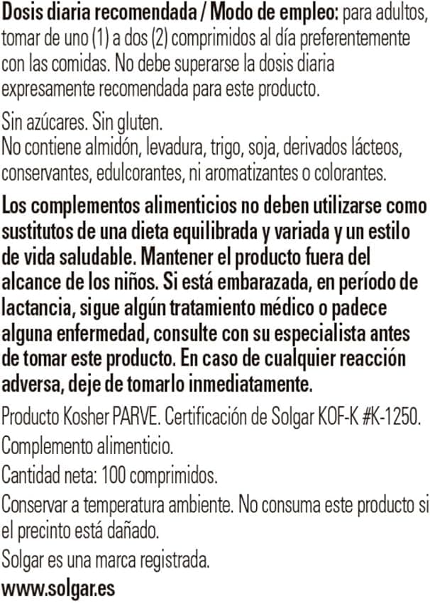 Detalle 2 de Solgar Selenio 100 µg — 100 comprimidos 💊