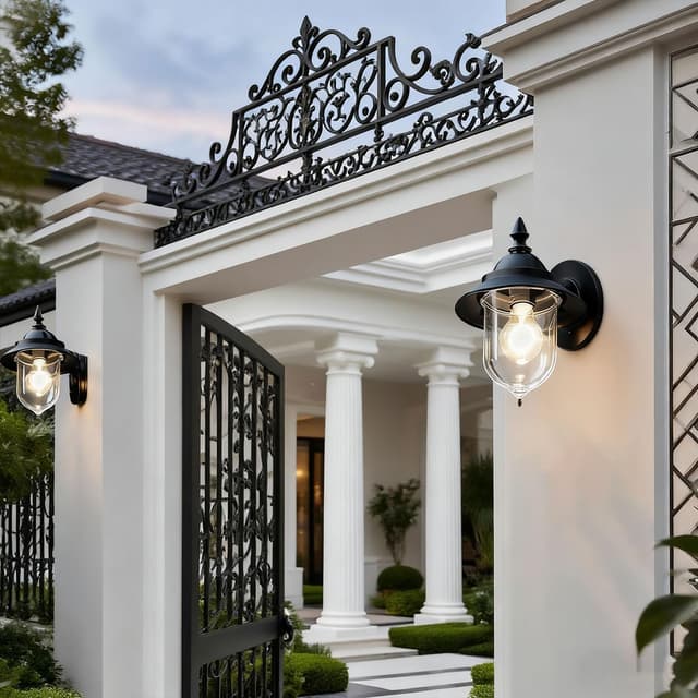 Detalle 2 de EBION Coach Lantern Outdoor Wall Lights – Traditional vintage retro black coach lantern wall lamps (bulbs not included)