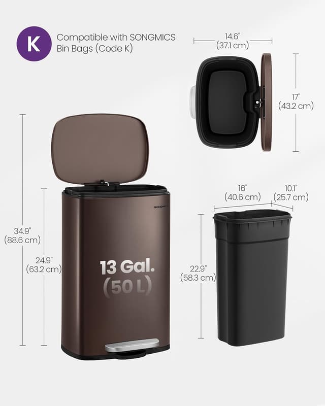 Detalle de SONGMICS Kitchen Bin 13 Gallon 50 L