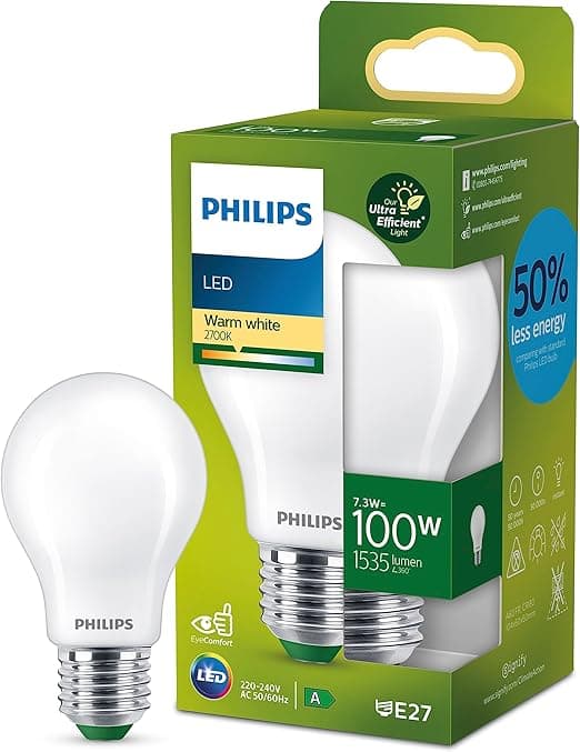 Imagen de Philips Bombilla LED Eficiente E27 7.3W 🌟 Luz Cálida 2700K en OfertitasTOP