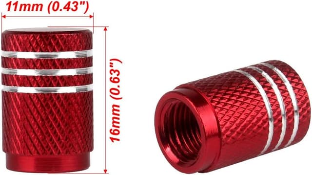 Detalle 2 de SENZEAL 5x Silber Motorrad-Ventilkappen aus Aluminium mit Gummidichtung – rot