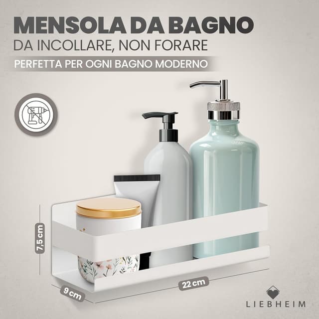 Detalle 2 de LIEBHEIM mensola doccia in acciaio inox bianco per bagno senza foratura