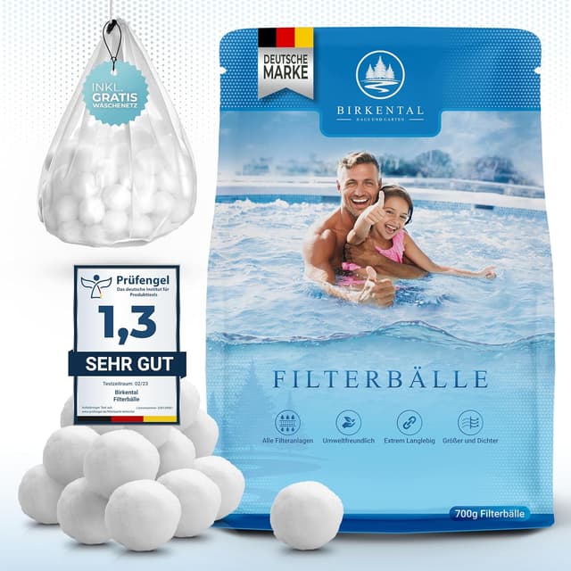 Detalle de Birkental Pool Filterbälle mit Wäschenetz – langlebiger Sandfilter-Ersatz (700 g)