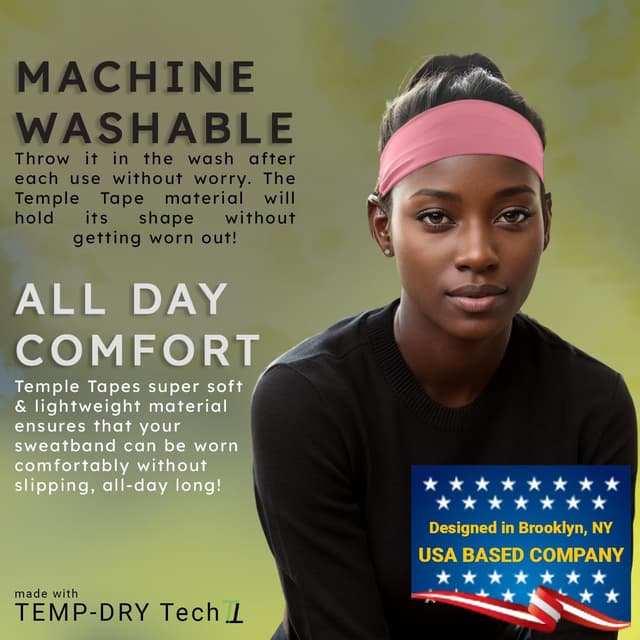 Detalle de Temple Tape Sweatbands (Temp Dry Technology) — Unisex training headbands for running and workouts