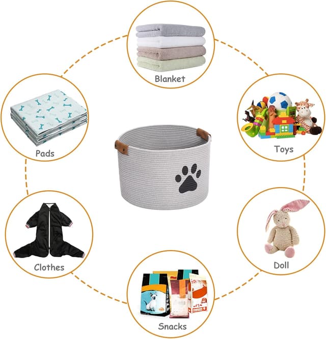 Detalle de Geyecete round dog toy basket storage weave rope basket in grey