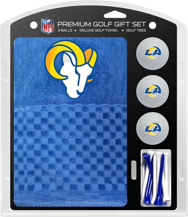Detalle de Team Golf Los Angeles Rams NFL Gift Set with Embroidered Towel, 3 Golf Balls, and 14 Regulation Tees