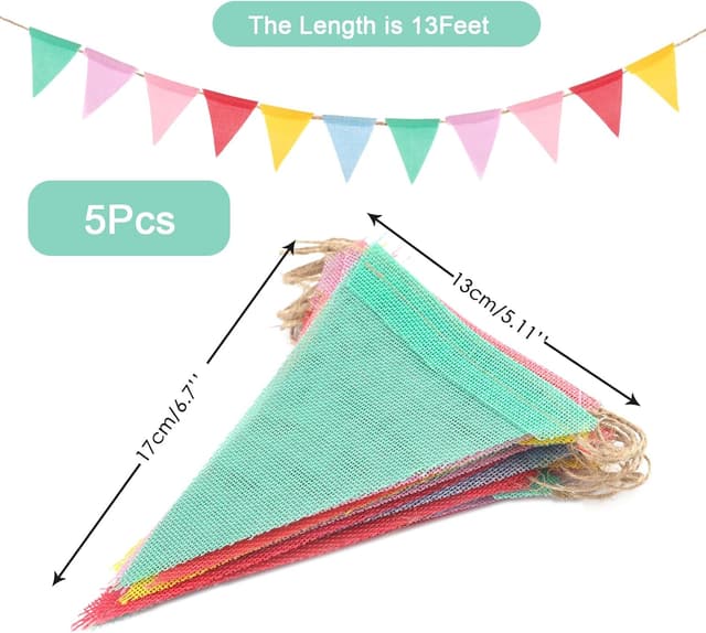 Detalle 2 de jijAcraft Wimpelkette Outdoor wetterfest bunt – 5 Girlanden mit 60 Wimpeln für Gartenparty & Geburtstag
