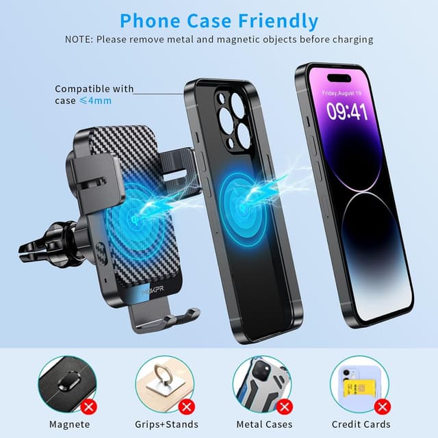 Thumbnail 6 de MOKPR Wireless Car Charger (15W) with Automatic Clamping Holder for iPhone & Galaxy