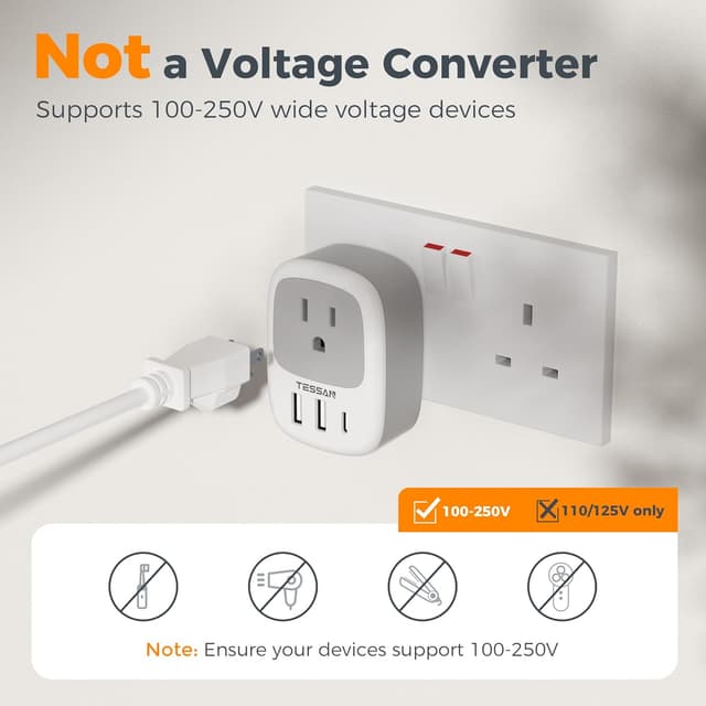 Thumbnail 5 de TESSAN US to UK Plug Adapter 3250W 🔌