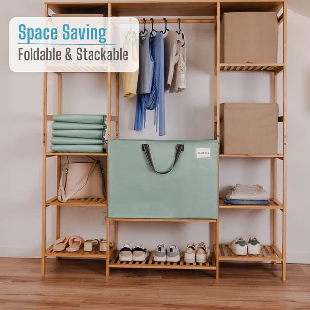 Detalle de VENO 4 Pack 105L Large Storage Bags (Light Green) – Underbed & Moving Storage for King Duvets, Bedding and Clothes