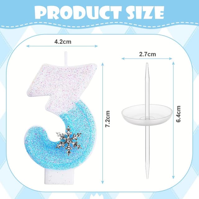 Detalle 2 de Alaoo Frozen Blue Number 3 Candle (Snowflake) for Birthday Cake Topper