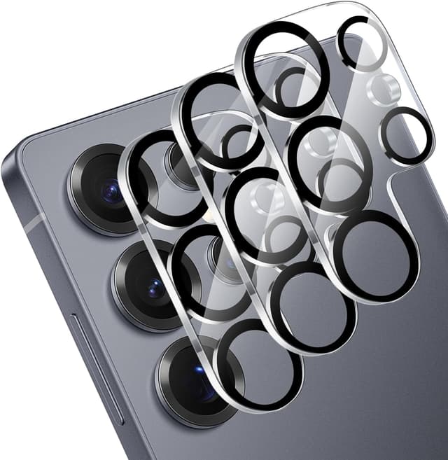 Detalle 2 de OFFCUP Caméra Protecteur pour Samsung Galaxy S25 – protecteur d’objectif 9H avec cadre en verre aluminium (blanc)