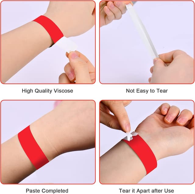 Detalle 2 de Vicloon Einlassbänder (100 Stück) – wasserdicht, 19 x 255 mm, Party-Event-Armbänder in Rot