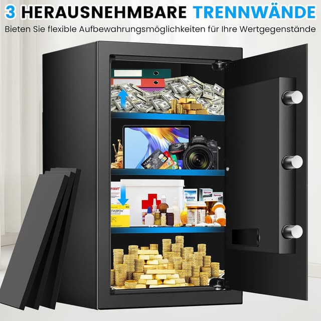 Detalle 2 de 80L Digitaler Safe Tresor für Zuhause mit Feuerfester Tasche, Alarm & Silent-Modus sowie externer Batteriebox