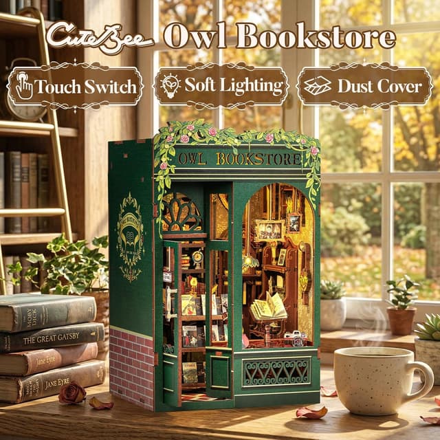 Detalle 2 de CUTEBEE Owl Bookstore Book Nook Kit with LED