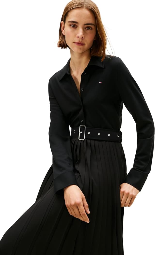 Detalle de Tommy Hilfiger Interlock Mix Media Polo DRS Ls Ww0ww48398 pour femme