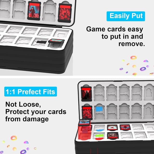 Detalle de iPLYGAM Switch Game Case Holder with 96 Cartridge Slots and 160 Micro SD Storage