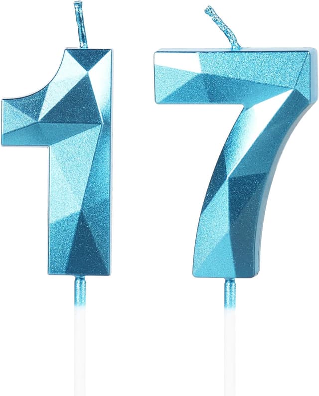 Detalle de Yiran Sky Blue 17th Birthday Candles (Number 17) with Blue Cake Topper Decorations