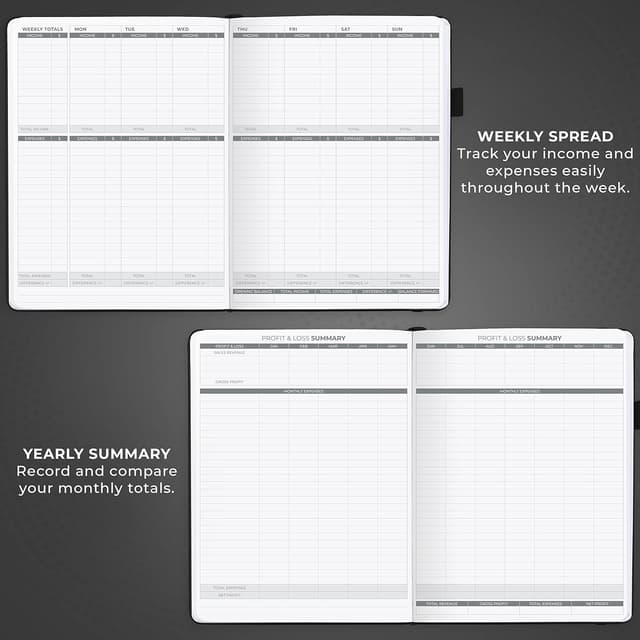 Detalle de Clever Fox Income & Expense Tracker Large A4 Ledger Book (2-Year, Black) – Accounting & bookkeeping record notebook