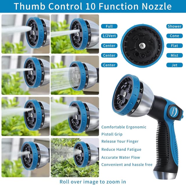 Detalle de GARDIFE Gartenschlauch 100FT/30M (3-fach erweiterbar) mit 10-Funktions-Sprühdüse und 3/4" Aluminiumzubehör