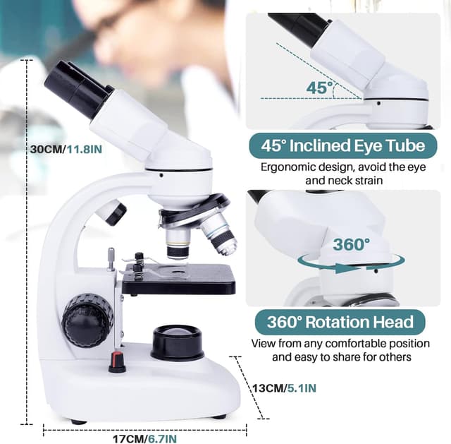 Detalle de MAXLAPTER microscopio binoculare composto 40X–1000X per adulti e bambini, doppio LED e kit scuola