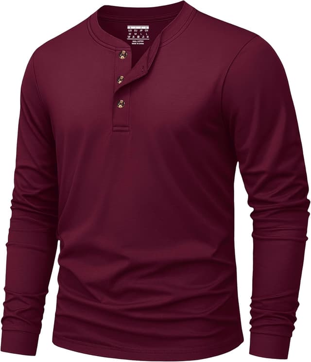 Thumbnail 6 de KEFITEVD t-shirt manches longues Henley en coton à 3 boutons pour homme