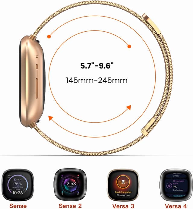 Detalle 2 de Yoohoo stainless steel magnetic replacement straps for Fitbit Versa 3, Versa 4 & Sense 2 (Starlight)