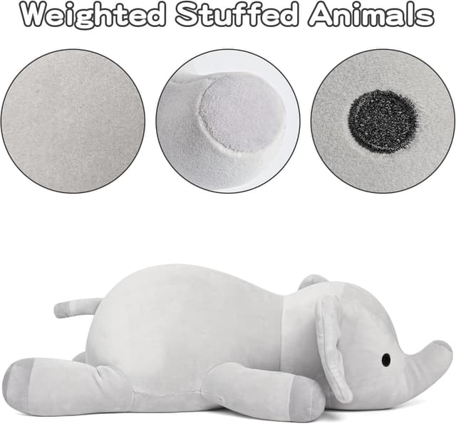 Detalle de Elephant Weighted Stuffed Animal (24in, 4.2lbs) Plush Elephant by Elephant Weighted Stuffed Animals