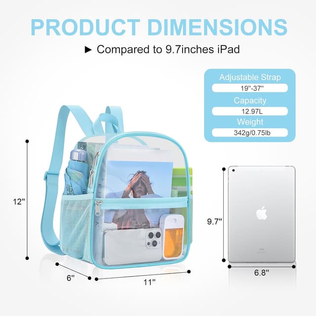 Detalle 2 de USPECLARE Clear Backpack Stadium Approved (12" x 11" x 6")