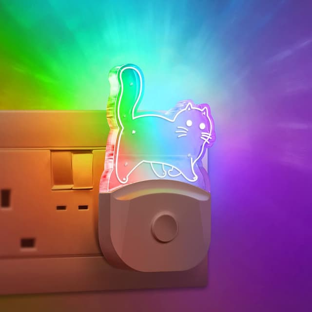 Detalle de Emeritpro Night Light Plug-in Wall (Pretty Cat) – 8-Colour RGB + Dusk to Dawn Sensor, 2 Pack