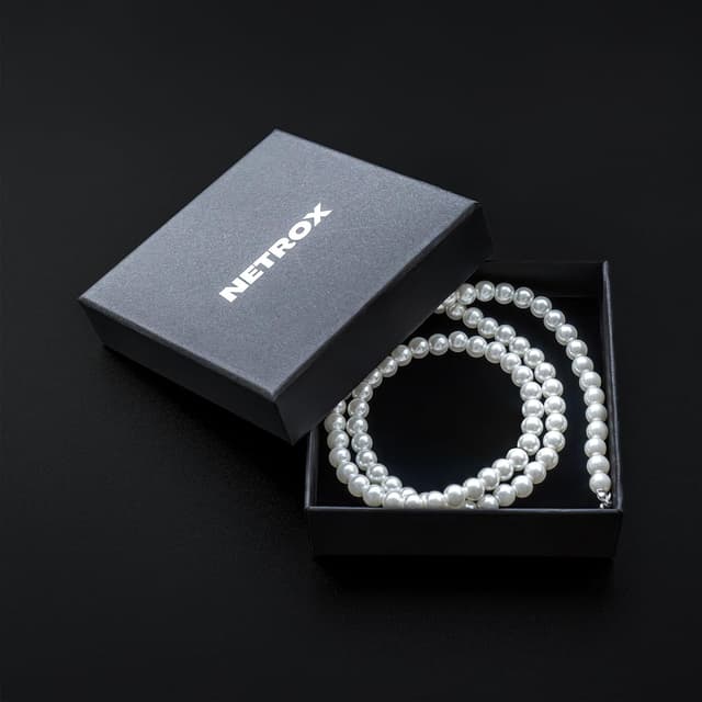 Detalle de Netrox Perlenkette mit verstellbarer Edelstahlkette und Geschenkbox – für Damen & Herren
