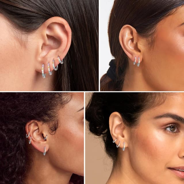 Thumbnail 5 de Nelytiya 4 Paar Creolen aus 925er Silber mit Zirkonia (7/8/9/10 mm) – hypoallergenes Set für Damen