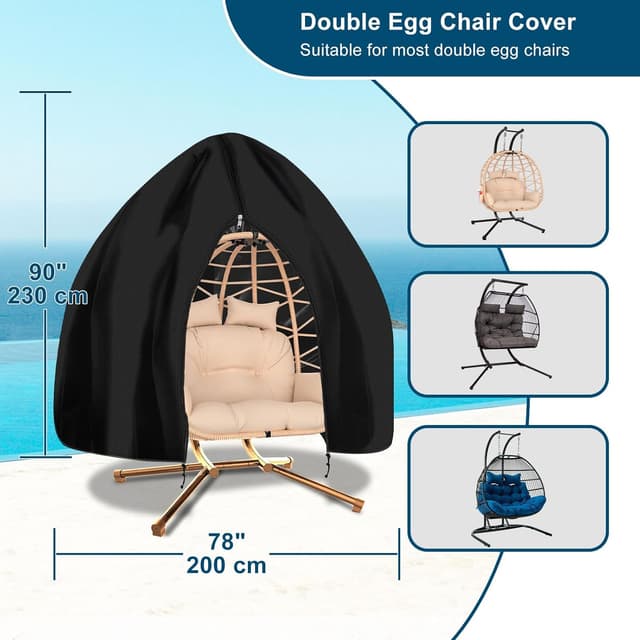 Detalle de RICHIE Egg Chair Cover (420D Heavy Duty Oxford) – Waterproof outdoor cocoon swing egg chair cover, 200 x 230cm, black