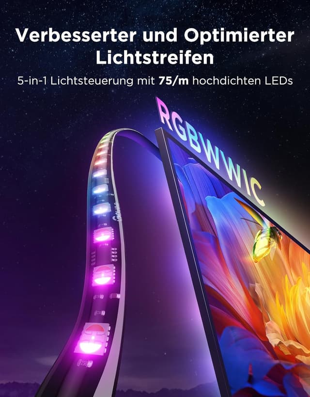 Detalle 2 de Govee TV Hintergrundbeleuchtung 3 Pro mit HDR-Dreifachkamera (5M, 75 LEDs/m) für 75–85 Zoll