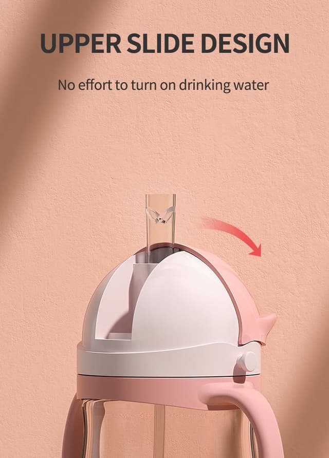 Detalle de Oberni Trinklernbecher aus Tritan (270 ml) mit Griffen, Gurten und Strohhalm, BPA-frei – auslaufsicher, ab 12 Monaten, blau